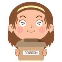 girl happy face holding box of donation cartoon cute png