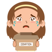 girl crying face holding box of donation cartoon cute png