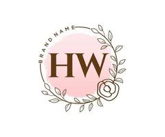 Initial HW feminine logo. Usable for Nature, Salon, Spa, Cosmetic and Beauty Logos. Flat Vector Logo Design Template Element.