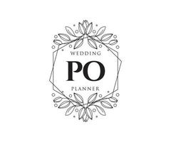 PO Initials letter Wedding monogram logos collection, hand drawn modern minimalistic and floral templates for Invitation cards, Save the Date, elegant identity for restaurant, boutique, cafe in vector