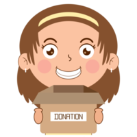 girl happy face holding box of donation cartoon cute png