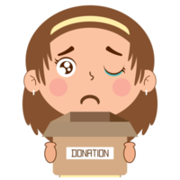 girl crying face holding box of donation cartoon cute png