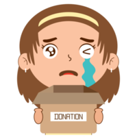 flicka gråt ansikte innehav låda av donation tecknad serie söt png