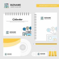Laptop Logo Calendar Template CD Cover Diary and USB Brand Stationary Package Design Vector Template
