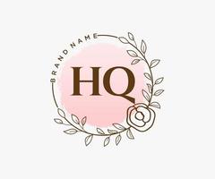 Initial HQ feminine logo. Usable for Nature, Salon, Spa, Cosmetic and Beauty Logos. Flat Vector Logo Design Template Element.