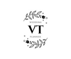 VT Initials letter Wedding monogram logos collection, hand drawn modern minimalistic and floral templates for Invitation cards, Save the Date, elegant identity for restaurant, boutique, cafe in vector