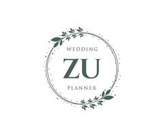 ZU Initials letter Wedding monogram logos collection, hand drawn modern minimalistic and floral templates for Invitation cards, Save the Date, elegant identity for restaurant, boutique, cafe in vector