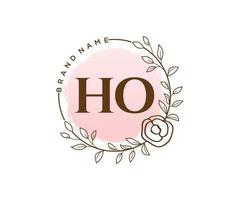 Initial HO feminine logo. Usable for Nature, Salon, Spa, Cosmetic and Beauty Logos. Flat Vector Logo Design Template Element.