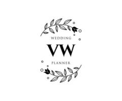 colección de logotipos de monogramas de boda con letras iniciales vw, plantillas florales y minimalistas modernas dibujadas a mano para tarjetas de invitación, guardar la fecha, identidad elegante para restaurante, boutique, café en vector