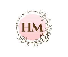 logotipo femenino inicial hm. utilizable para logotipos de naturaleza, salón, spa, cosmética y belleza. elemento de plantilla de diseño de logotipo de vector plano.