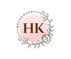 logotipo femenino hk inicial. utilizable para logotipos de naturaleza, salón, spa, cosmética y belleza. elemento de plantilla de diseño de logotipo de vector plano.