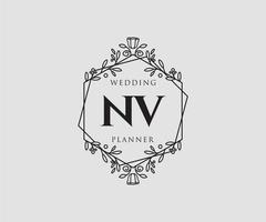 NV Initials letter Wedding monogram logos collection, hand drawn modern minimalistic and floral templates for Invitation cards, Save the Date, elegant identity for restaurant, boutique, cafe in vector