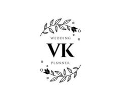 VK Initials letter Wedding monogram logos collection, hand drawn modern minimalistic and floral templates for Invitation cards, Save the Date, elegant identity for restaurant, boutique, cafe in vector