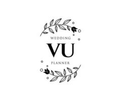 VU Initials letter Wedding monogram logos collection, hand drawn modern minimalistic and floral templates for Invitation cards, Save the Date, elegant identity for restaurant, boutique, cafe in vector