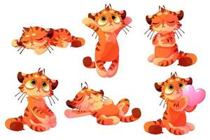Set of plush tigers, baby toy, cute animal cub vector