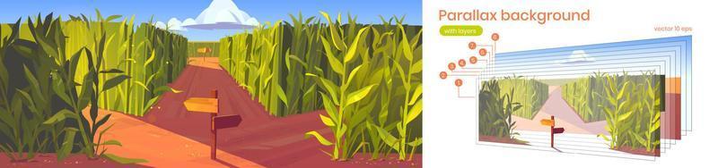 Parallax background cornfield with road pointers vector