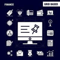 Finance Solid Glyph Icons Set For Infographics Mobile UXUI Kit And Print Design Include Computer Pin Text Finance Search Research Finance Man Icon Set Vector