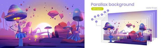 Parallax background with magic land with mushrooms vector