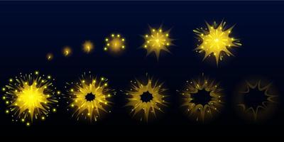 Game firework, yellow explode effect burst sprites vector