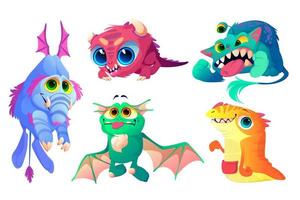 Monsters set, cute cartoon characters funny aliens vector