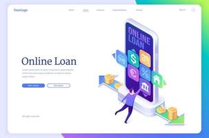 Online loan isometric landing page, banking credit vector