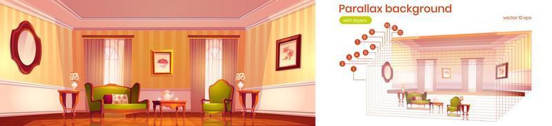 Parallax background with victorian living room vector