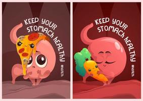 Keep your stomach healthy cartoon posters, diet vector