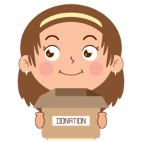 girl happy face holding box of donation cartoon cute png