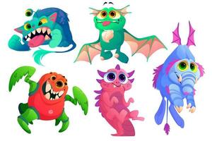 Cute monsters, funny alien animals vector