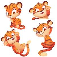 lindo cachorro tigre juego de personajes y saludo vector