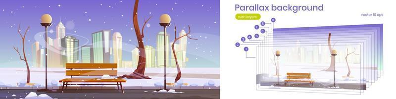 Parallax background with winter city park vector