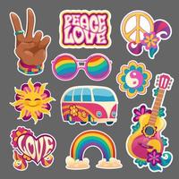 pegatinas hippie o iconos que gesticulan con la mano victoria vector