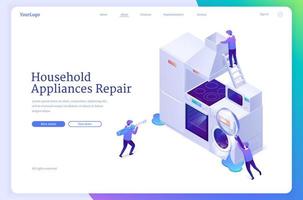 Household appliances repair isometric landing page vector