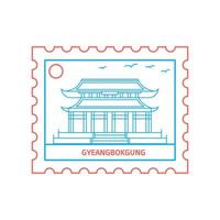 gyeangbokgung sello postal estilo de línea azul y rojo ilustración vectorial vector