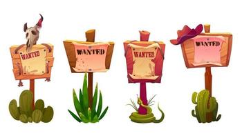 Wanted signs or banners, wild west announcement vector