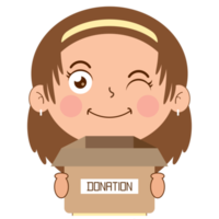 girl happy face holding box of donation cartoon cute png