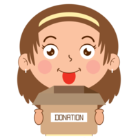 girl playful face holding box of donation cartoon cute png