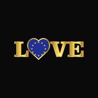 vector de diseño de bandera de unión europea de tipografía de amor dorado