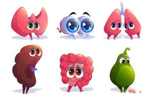 Cartoon organs characters thyroid, eyes, lungs vector