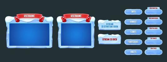 Game streaming overlay panels with ice texture vector