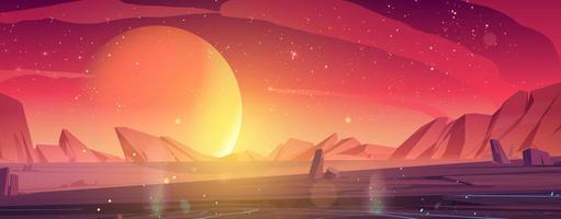 Alien planet landscape dusk or dawn desert surface vector