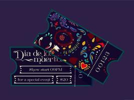 plantilla de vector de boletos de dibujos animados de dia de los muertos