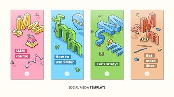 SMM, Social media marketing isometric banners vector