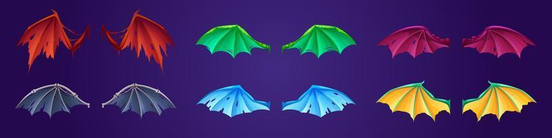 Set of fantasy wings of dragon, demon or bats vector