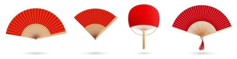 Chinese hand fan red and gold handheld souvenir vector
