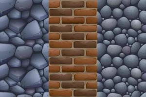 Gráfico de pared de piedra, guijarros y ladrillo de textura de juego vector