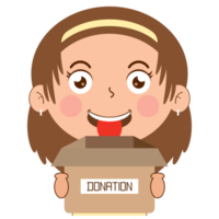 girl playful face holding box of donation cartoon cute png