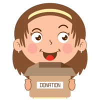 girl happy face holding box of donation cartoon cute png