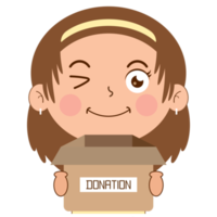 girl happy face holding box of donation cartoon cute png