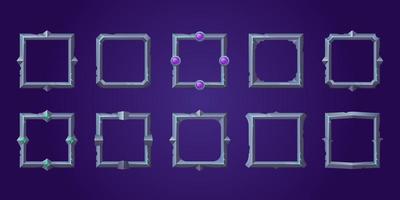 Set of square ui game frames, metal borders set vector